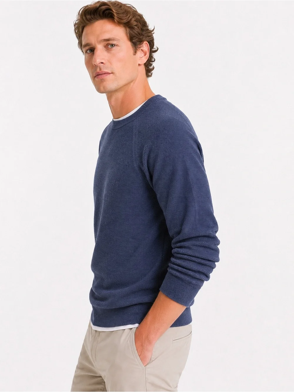 J.Crew Textured Cotton Crewneck Sweater Heather Navy NWT Sz Large Knit Pullover